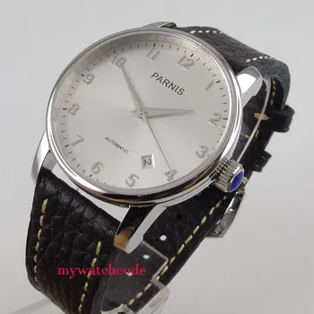 38 мм парнис сребърен циферблат прозореца дата miyota корпус автоматично мъжки дамски часовници 1022