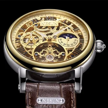 Мъжки часовник NESUN Луксозна марка Автоматични механични часовници Мъжки relogio masculino Многофункционален циферблат на часовника-скелет N9097-3 1