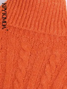 KPYTOMOA Дамска мода Дебела топла зима Съкратен пуловер кабелна тел Ретро пуловер с висока воротом и дълъг ръкав Дамски пуловери шик върха 1