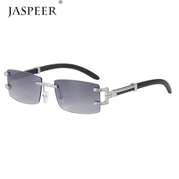 JASPEER Квадратни Класически слънчеви очила с диаманти без рамки в дървени рамки За жени с Правоъгълна Малка леща Мъжки слънчеви очила за шофиране UV400 нюанси 2