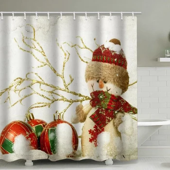 Коледна Завеса за душ От водоустойчив полиестер Коледна елха, Снежен човек Завеси за баня Декор с куки Вана Cortinas Para Baño 1