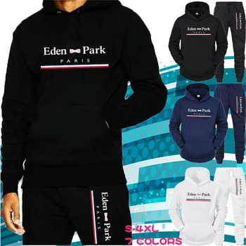 2021 Есента мъжки пуловер Костюм, Пуловер с принтом Модерен Спортен костюм за бягане + Всекидневни спортни панталони Hoody от 2 теми Enssemble За бягане Homme 1