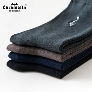4 Чифта/лот Мъжки чорапи Caramella Чист Цвят Бизнес Чорапи с бродерия с модел на Динозавър Памучни Чорапи със Средна Дължина 1