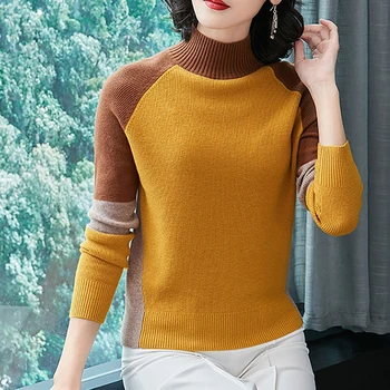 Ред Нов вълнен пуловер за жени с високи воротом, подходящ по цвят пуловер от чиста вълна, модерен плюс размер, топло вязаный спускане > Пуловер / www.yorkshireclaims.co.uk 11