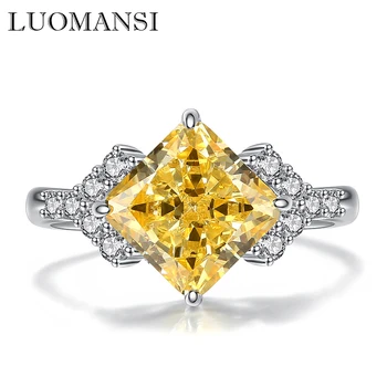 Luomansi Super Fashing 8 мм, Жълто злато пръстен с высокоуглеродистым диамантен пръстен За жени S925 Сребърни бижута Сватба парти Подарък за рождения ден на Регулируем размер на 1