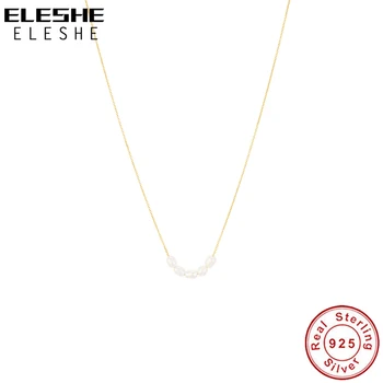 ELESHE 925 Сребро Прост Сладководни Перли с 18-каратово позлатените огърлица За жени, новият пристигането Модни бижута Подарък 1