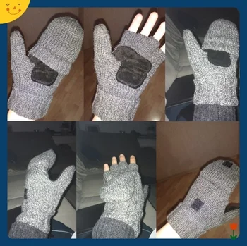 2021 Унисекс Дебели мъжки Ръкавици без пръсти, Мъжки зимни вълнени топли отворени ръкавици за пръстите на Възли топли флип-ръкавици на полпальца Горещи 1