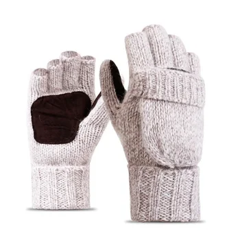2021 Унисекс Дебели мъжки Ръкавици без пръсти, Мъжки зимни вълнени топли отворени ръкавици за пръстите на Възли топли флип-ръкавици на полпальца Горещи 2
