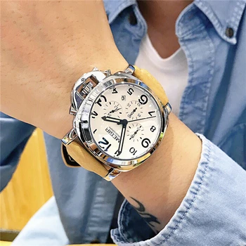 Мъжки часовник MEGIR Топ Луксозна марка Водоустойчиви Спортни Ръчен часовник Хронограф Кварцов Военни от естествена Кожа Relogio Masculino 1