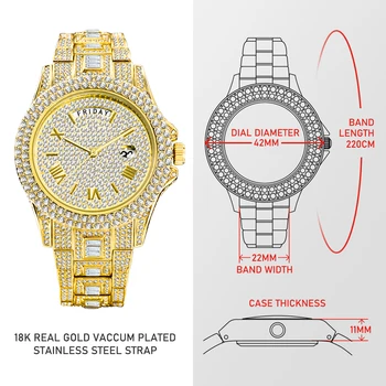 MISSFOX Ice Out Черни мъжки часовник Луксозни Диамантени часовници с дата Ден Модерен Хип-хоп Водоустойчив часовник 2022 Най-продаваният продукт 2