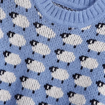 MXTIN 2021 Дамска мода с ребрена тапицерия Жаккардовый вязаный Ретро пуловер O-образно деколте с дълъг ръкав Дамски пуловери Шик върховете 1