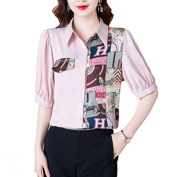 2021 Лято За жени OL Лоскутная модни скъпа шифоновая риза с ръкави-фенерчета 1