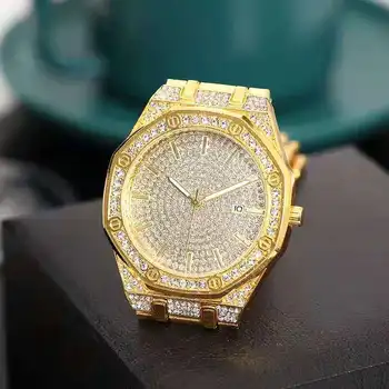 Леден часовници за мъже Златни Часовници за мъже Хип-хоп Мода Стръмни Дрънкулката Златни, Диамантени Луксозни Мъжки часовник Дропшиппинг Relogio