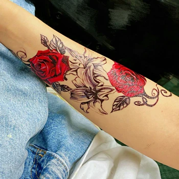 временна татуировка sticke Art 3D Рози Цвете Тяло Роза Татуировка Мода Жена, Момиче, Ръка Изкуство на Тялото Фалшиви Татуировки Стикер Водоустойчив 2