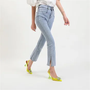 2022 Нова мода PVC Дамски сандали на висок ток с остър пръсти Кристални дамски обувки-лодка Модела обувки Женски прозрачни токчета Sandalias Mujer 1