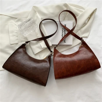 Реколта дамска чанта Однотонная чанта на рамото си под мишница и Ежедневни дамски чанта от изкуствена кожа Малък портфейл Луксозни дизайнерски чанти за пазаруване 1