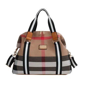Луксозна марка чанта с голям капацитет 2020 нова мода класическа клетчатая холщовая дамска чанта, голяма пазарска чанта-кофа с преносима чанта на рамото за момичета 1