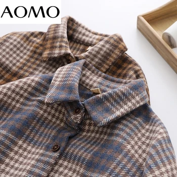 AOMO за жени на извънгабаритни кафяв изпъстрен стил на гаджето си дебела риза блуза 2020 зима луксозни дамски ежедневни свободни топове BAO28A 1