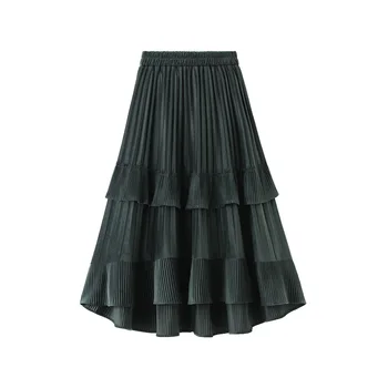 OHRYIYIE Черен Дебел кадифе Midi Дълга пола трапецовидна форма на Дамска мода Корея яка Зимни топли нередовни универсални поли женски 2