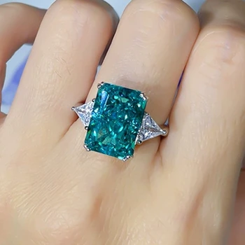 KQDANCE Истинско сребро 925 проба Необичаен цвят 10*14 мм, Имитация на синьо-зелен муассанита диаманти с голям камък Бижута 2021 1