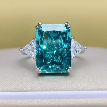 KQDANCE Истинско сребро 925 проба Необичаен цвят 10*14 мм, Имитация на синьо-зелен муассанита диаманти с голям камък Бижута 2021 2