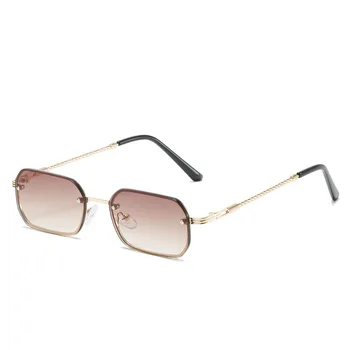 Нова Мода Малки Слънчеви очила без рамки Луксозни Маркови Дизайнерски Дамски Мъжки Метални квадратни Слънчеви очила с UV400 Нюанси Очила Oculos de sol 2