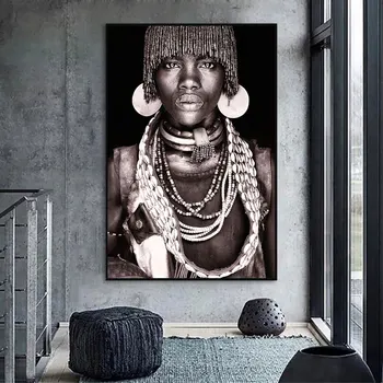 Черен Африкански Женски Мъжки Художествен Плакат Портрет, Живопис с маслени бои върху платно, Постери и щампи Стенни картина за хола Скандинавска