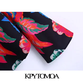 KPYTOMOA Дамска мода със затворени бутони Блузи с флорални принтом Ретро V-образно деколте с дълъг ръкав Дамски ризи Blusas Шик върховете 2