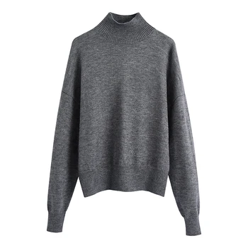 MXTIN 2021 Женски Есента Ретро обикновен пуловер вязаный пуловер Модерен Оформление на Врата, с дълъг ръкав Дамски Ежедневни шик блузи Vestidos 1