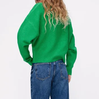 MXTIN 2021 Женски Есента Ретро обикновен пуловер вязаный пуловер Модерен Оформление на Врата, с дълъг ръкав Дамски Ежедневни шик блузи Vestidos 2