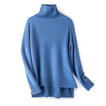 Есен-зима нарязан на извънгабаритни дебел пуловер пуловер Жена Топ 2021 свободен кашмир поло пуловер пуловер женски жилетка