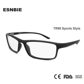 ESNBIE TR90 Мъжки Рамки за оптични очила Квадратни Рамки за очила Мъжки Матово Черни Очила с прозрачни лещи Нови Точки 78207 2