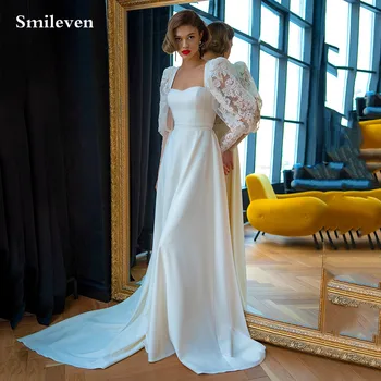 Сватбени рокли Smileven Boho, Дантелено рокля с пищни ръкави, Сватбена рокля с отворен гръб и деколте сърце, Сватбената рокля Vestido de новия 2022 1