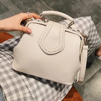 2019 Дамски луксозна дизайнерска чанта за лекар, Дамски чанти-незабавни посланици Вас Основните чанта през рамо за жени Кожена чанта на рамото Реколта 1