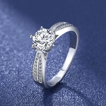 Диамантен Годежен пръстен кръг нарязани 2 CTW VVS1 Муассанит Годежен пръстен с диамант от едно бяло злато 14 Карата Женски подарък за Изискани бижута 2