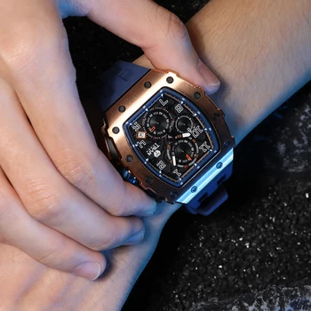 Часовници ЦАР BOMBA Tonneau Мъжки Най-добрата марка на Луксозни Корпус от розово злато на 50 М Водоустойчив ръчен часовник Хронограф Модни часовници за мъже 1