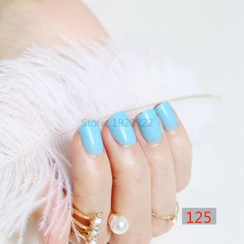 Нов 2021 24 бр. гореща мода бонбони цвят сладък ноктите готови фалшиви нокти кратък абзац синьо небе N125