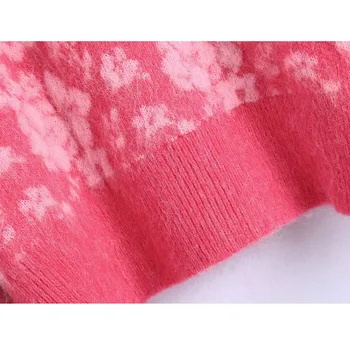 Za 2021 Женски Кръг деколте с дълъг ръкав Цвете Жаккардовый пуловер Ретро Кратко парче, за да се затопли Модни дамски блузи