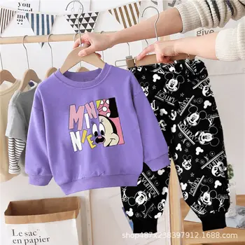 Есенен комплект на пуловери за момичета с анимационни модел 2021 Пролетен детски комплект с дълъг ръкав, Мини маус Мики Маус, за момиченца, комплект от две части 1