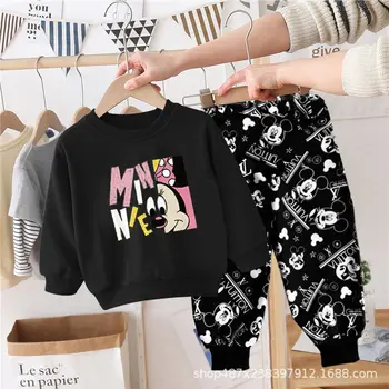 Есенен комплект на пуловери за момичета с анимационни модел 2021 Пролетен детски комплект с дълъг ръкав, Мини маус Мики Маус, за момиченца, комплект от две части 2