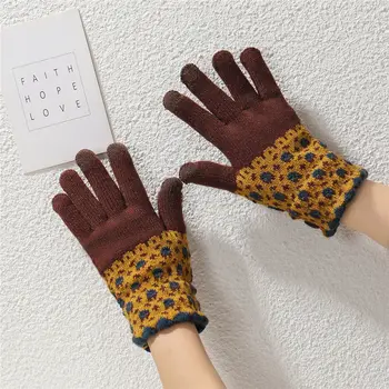 Ръкавици Дамски есен-зима Ретро вълнени плетени калъф за Топли и мразоустойчив, Ръкавици за езда със сензорен екран под наем набор от Подаръци за момичета 2