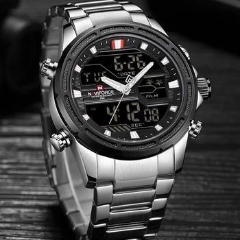 NAVIFORCE Луксозна марка Мъжки Военни Спортни часовници Мъжка Мода Армейските Кварцови часовници за Мъже От Неръждаема Стомана LED Аналогов Цифров часовник