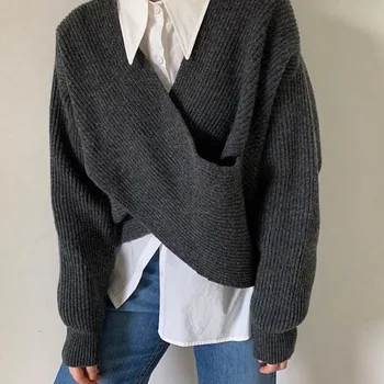 Пуловер с дълъг ръкав, Пуловер 2021 Есен, Зима Дамска мода в корейски стил вязаный пуловер Женски Топъл Елегантен Плюс Размера на Върховете 1