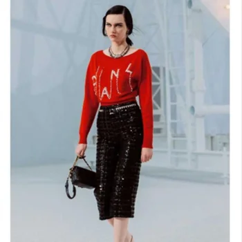 2021 Новият есенен Луксозна марка за Дамски пуловери с буквенными мъниста Дамски бродерия Пуловери с високо качество Дамски модни ежедневни блузи