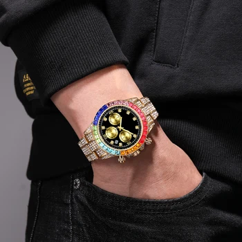 Часовници с лед Мъжки Хип-хоп Луксозни Дропшиппинг Мъжки часовници Сребърни с пълна диамантен пръстен Мъжки кварцов ръчен часовник Водоустойчив Мъжки часовник XFCS