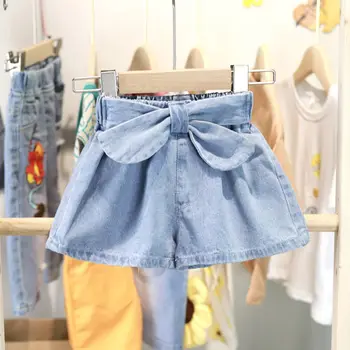 VIDMID Нови летни дънкови къси панталони за момичета летни универсални топли панталони в западен стил поли с лък P160 2