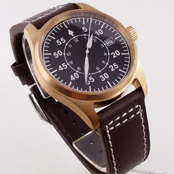 39 мм Твърда бронз CUSN8 Сапфир Мъжки часовник за гмуркане Япония NH35 Черен Циферблат Дата на 200 м Водоустойчив Кожена каишка Tandorio