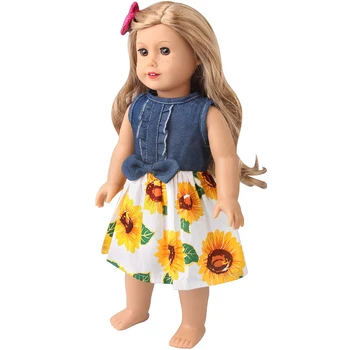 18-инчов Американската кукла в Дрехи за момичета Лятно жълта рокля с подсолнечником, пола, Детски Играчки, Аксесоари, Подходящи за 43 См, Подарък за кукли, за момчетата c962 2