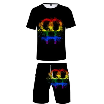 ЛГБТ мода 3D принт от две части, костюм на мъже, жени дрешки дъгата флаг лесбийки, гей Харадзюку тениска къси панталони рокля 1