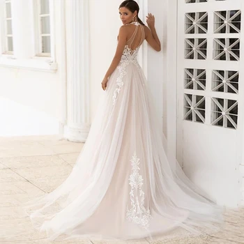 Сватбена рокля Vestido De Noiva 2021 Трапециевидное сватбена рокля Елегантна Тюл с аппликацией Халат Сватбени рокли за жени Halter Трувюрк Boda Прости 1